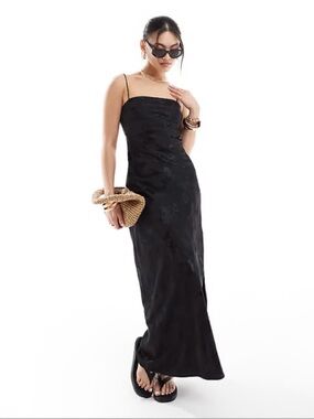 Abercrombie & Fitch Black Maxi Dress Open Back Side Slit Slip Style Size S